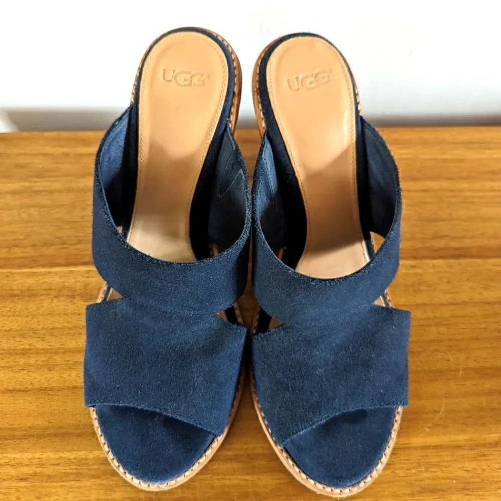 Ugg Blue Suede Leather Preppy Academia Coastal Capsule Sailor Chic Heels 8